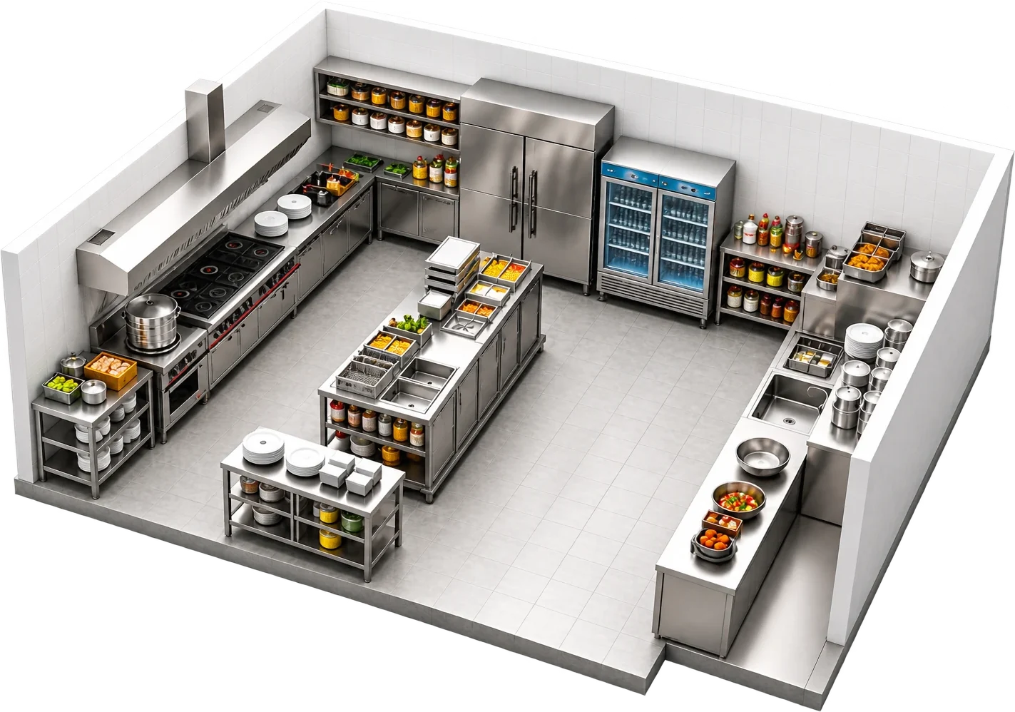 Commercial kitchen layout designed and equipped by Golden Hills